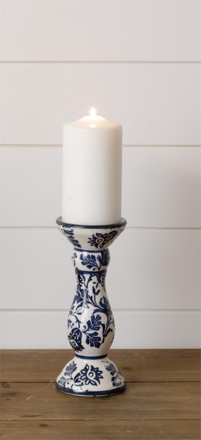 Taper/Pillar Candle Holder Blue Floral - Med
