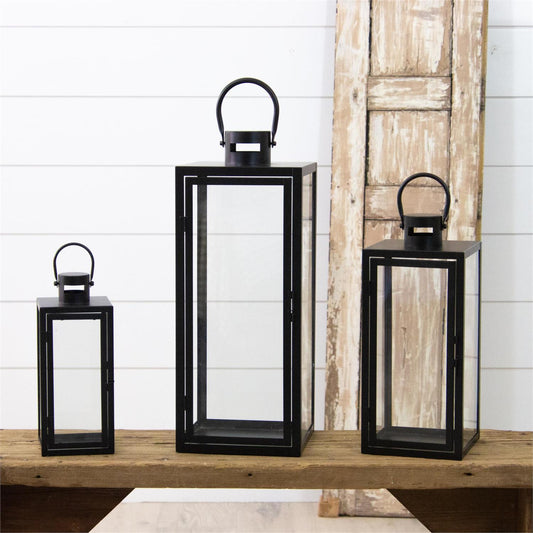 Matte Black Metal Lanterns S/3