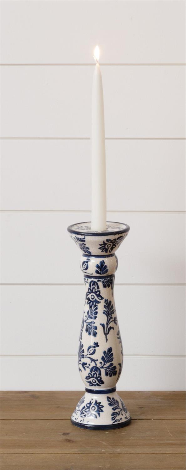 Taper/Pillar Candle Holder Blue Floral - Lg