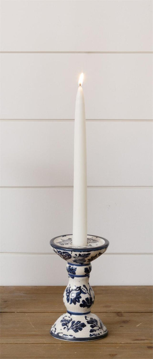 Taper/Pillar Candle Holder Blue Floral - Sm